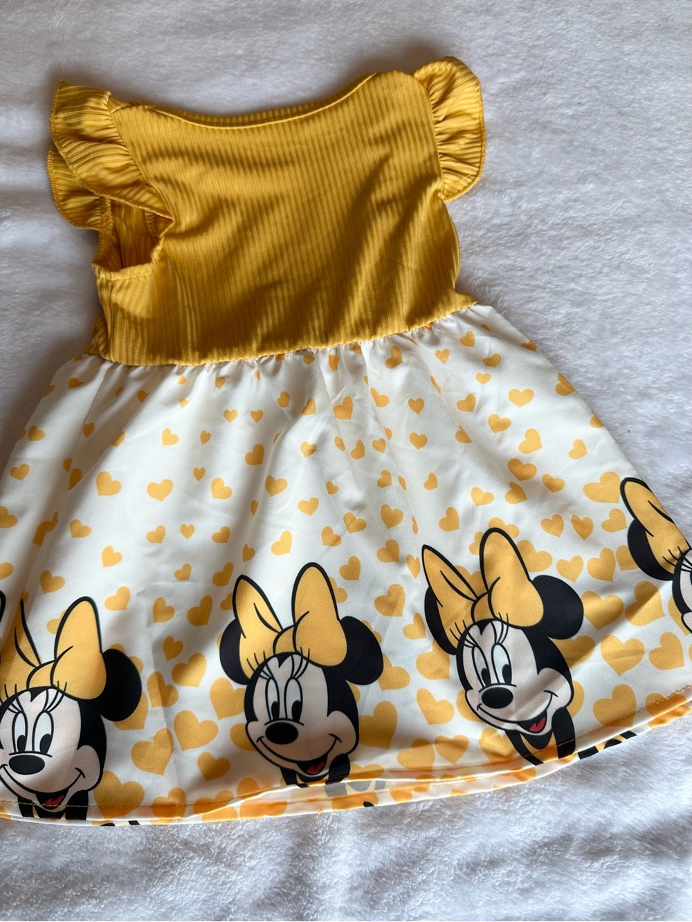 Girls Yellow Minnie Heart Print Flutter Sleeve Dress